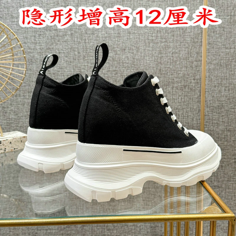 隐形增高12cm小个子内增高女鞋克利麦昆帆布鞋休闲鞋小白鞋增高鞋