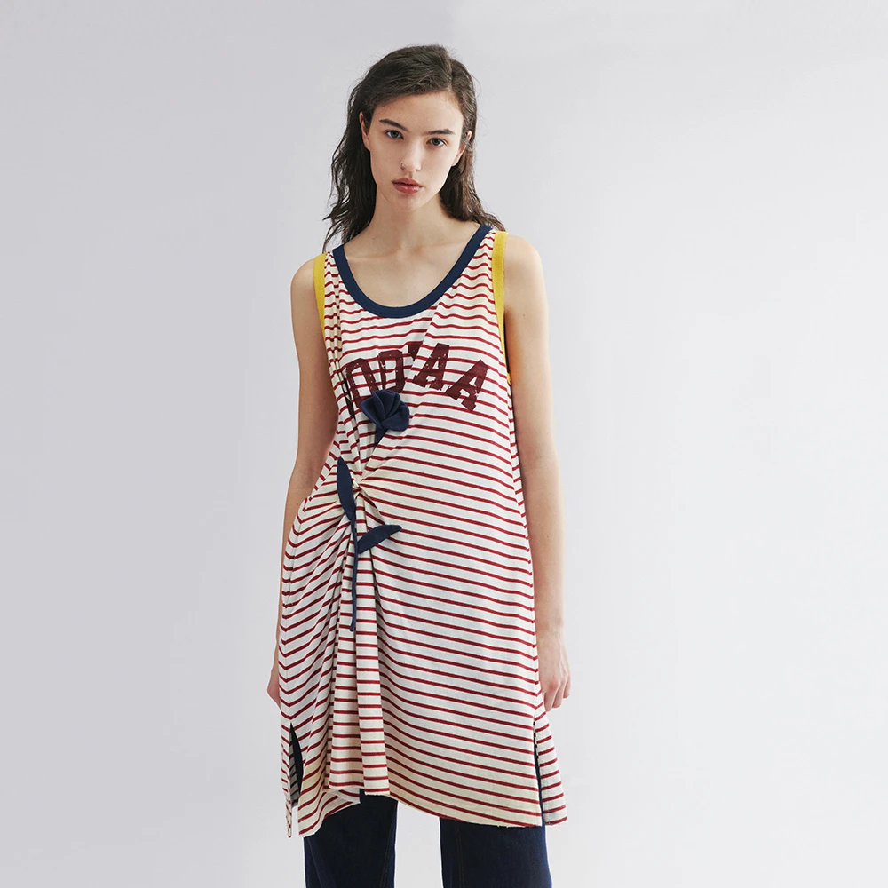 UOOYAA/乌丫2025秋季新款「随便花」条纹背心连衣裙UY25343L152155