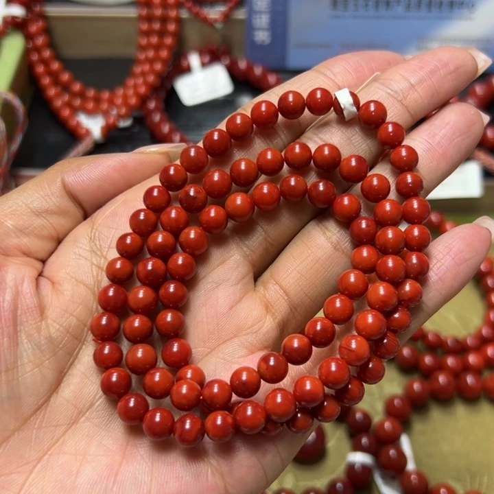 未镶嵌手串南红玛瑙 玫锦双色多圈 约6.8mm 满色满肉