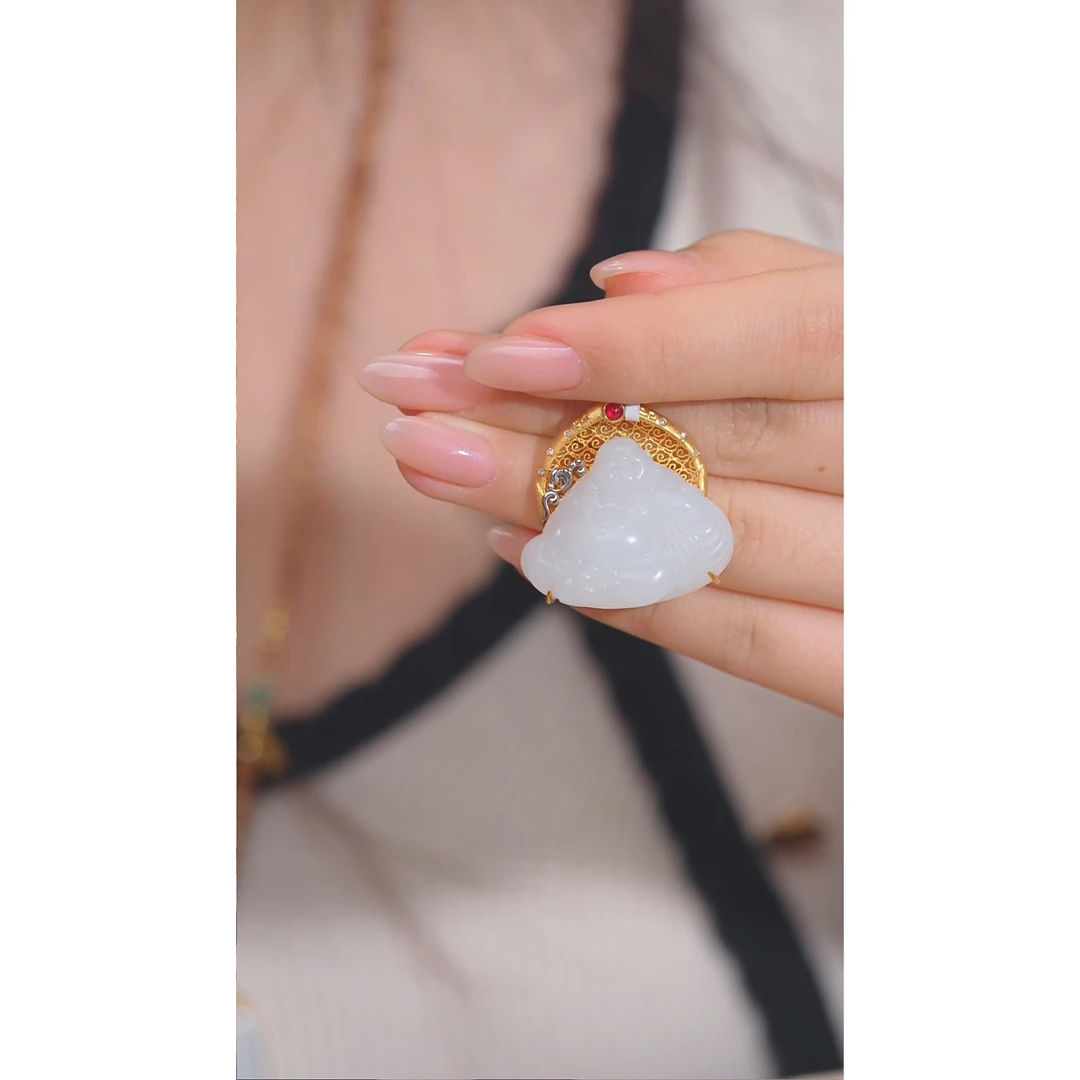 和田玉吊坠不含链18K金镶嵌（三）@@W6276