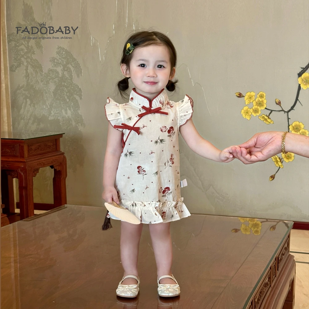 婴儿连衣裙夏季新款女宝宝薄款新中式印花旗袍裙女童国风汉服裙子