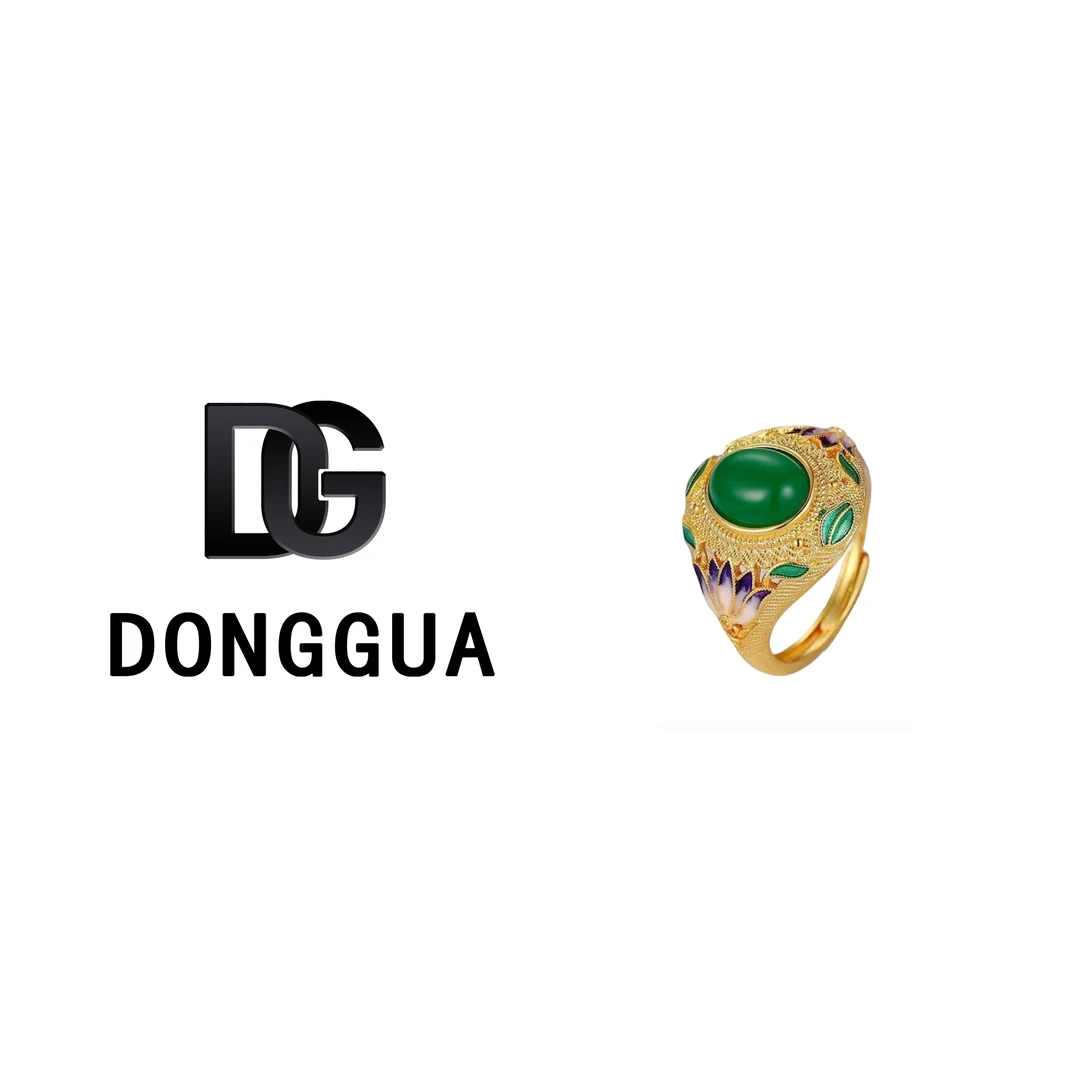 【DONGGUA】蓝莲花牡丹叶子戒指复古国潮珐琅开口戒指