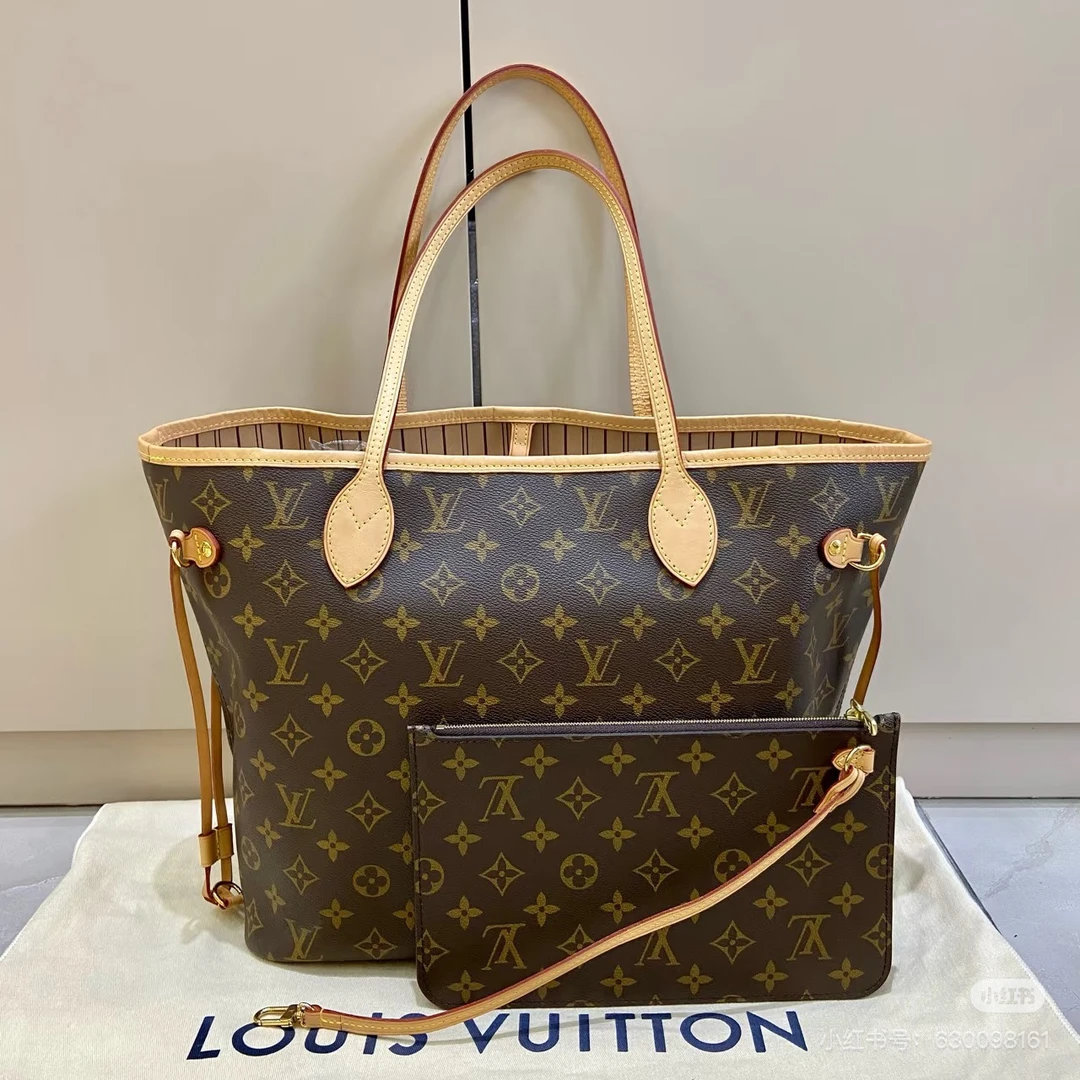 95新 LouisVuitton/路易威登 全原neverfull中号米内纯芯片全套