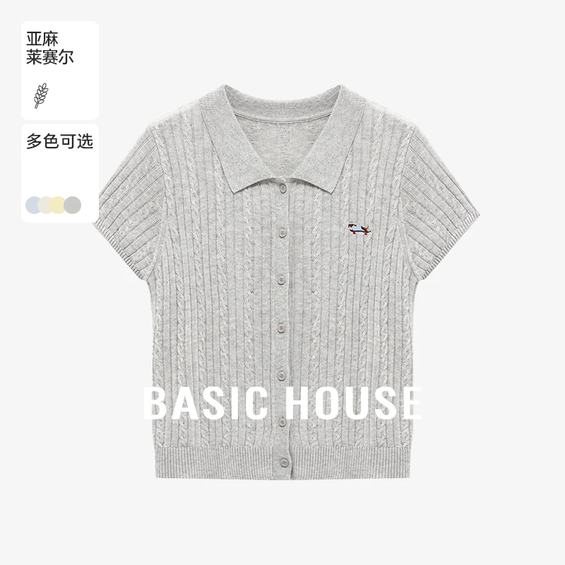 Basic House/百家好夏季新款洋气衣服女翻领针织衫-B0625B5Y352