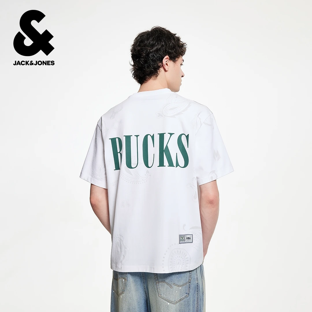杰克琼斯男装秋季新款T恤NBA联名雄鹿队运动百搭舒适纯棉短袖