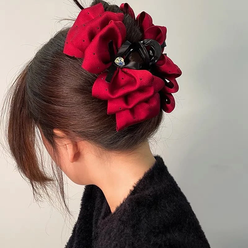 A065泡泡蝴蝶结抓夹女大号夹子头饰发夹后脑勺新款盘发鲨鱼夹发饰