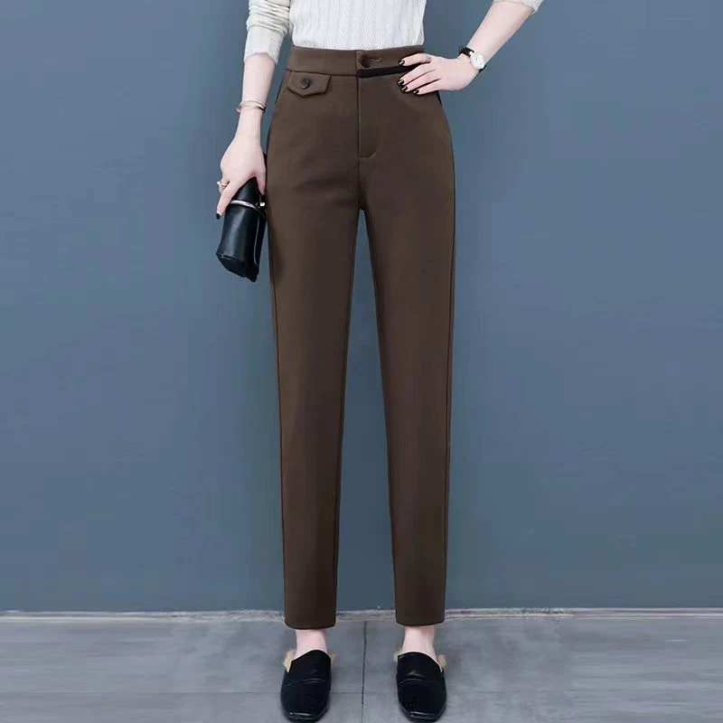 9896【裤长91】时尚毛呢哈伦裤女2025春季新款百搭显瘦休闲裤