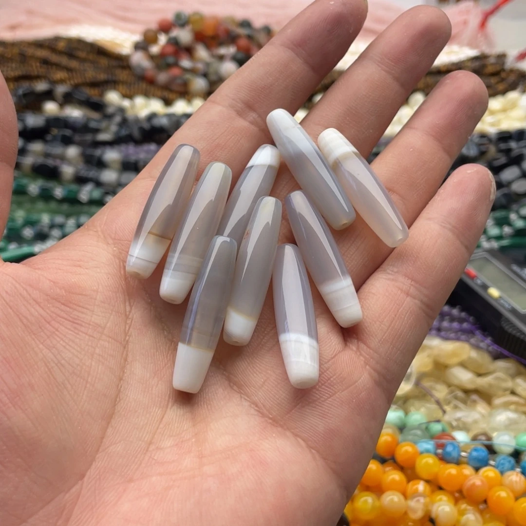 合金玛瑙/玉髓珠宝半成品两个装奶盖烟灰玛瑙天柱8*33mm