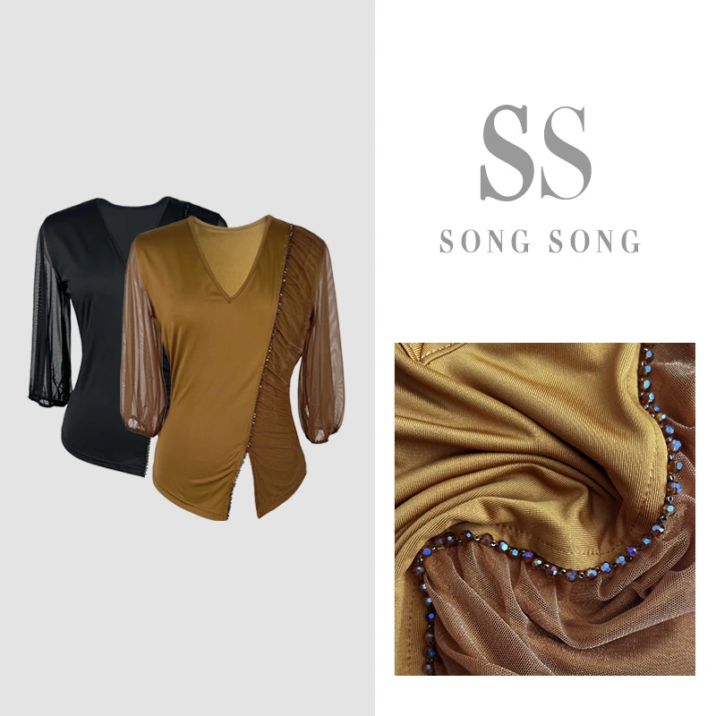 SONG-原创【上衣-柔韧时光】新款重工钉珠装饰时尚V领显瘦七分袖