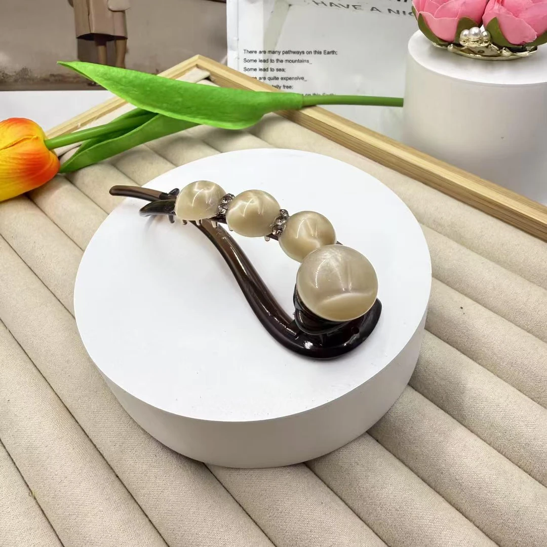 【珠珠扭扭夹】夏天简约盘发一字扭扭夹2025高级感珠珠水钻发夹女