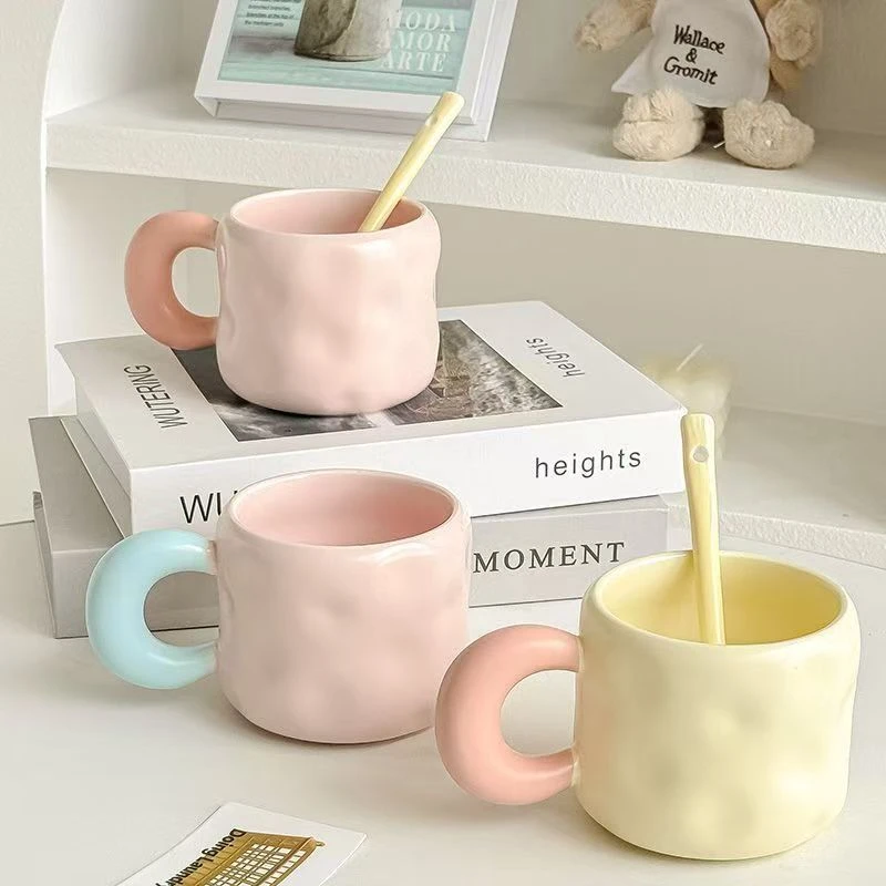 马卡龙可爱马克杯带盖家用陶瓷水杯高颜值喝水情侣杯子牛奶学生