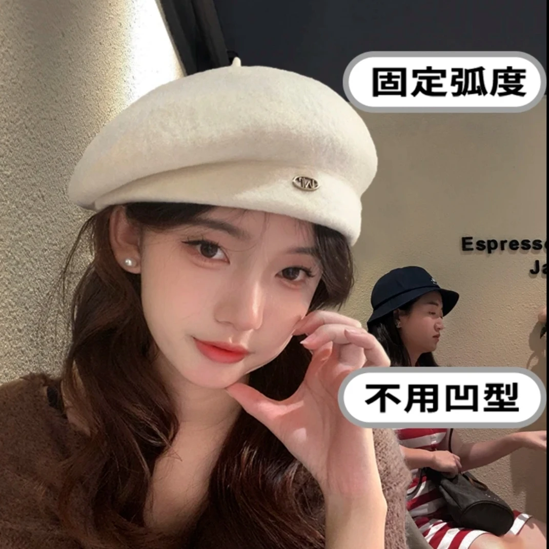 小香风白色女显脸小2025新款韩系气质蓓蕾帽子