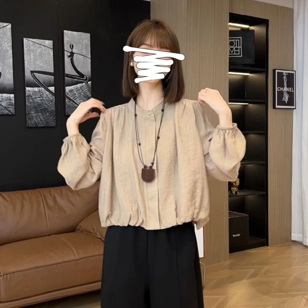 简约时尚洋气长袖圆领衬衫女士秋季2025新款气质宽松显瘦衬衣气质