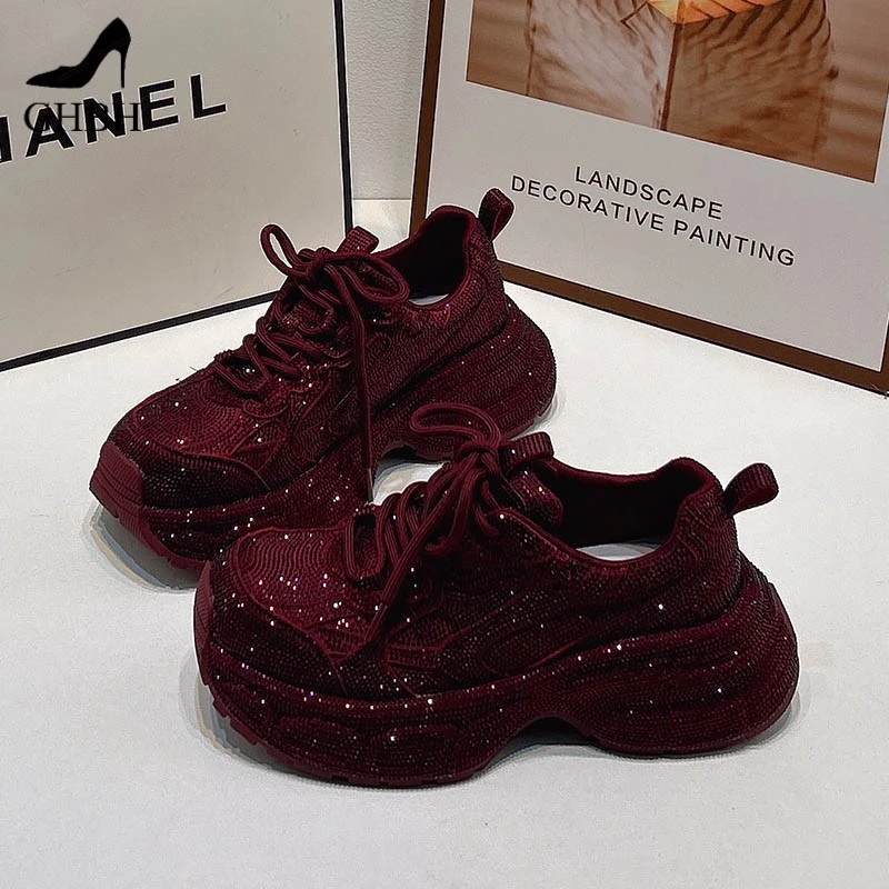 老爹鞋女款秋冬新款舒适厚底时尚水钻满天星欧美鞋增高运动鞋