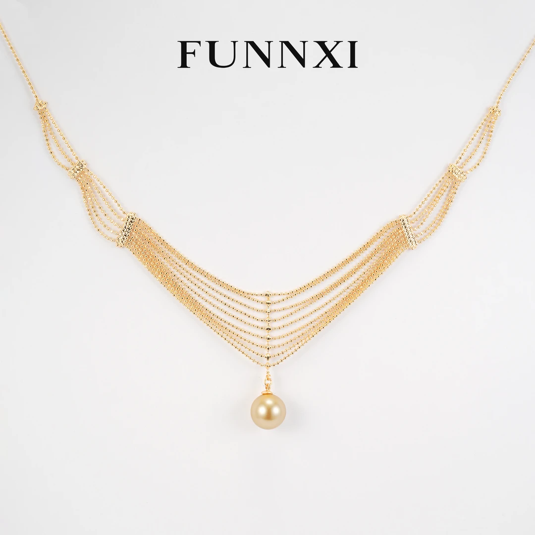 FUNNXI 铜合金仿珍珠项链 复古蕾丝项链锁骨链金色珠珠吊坠