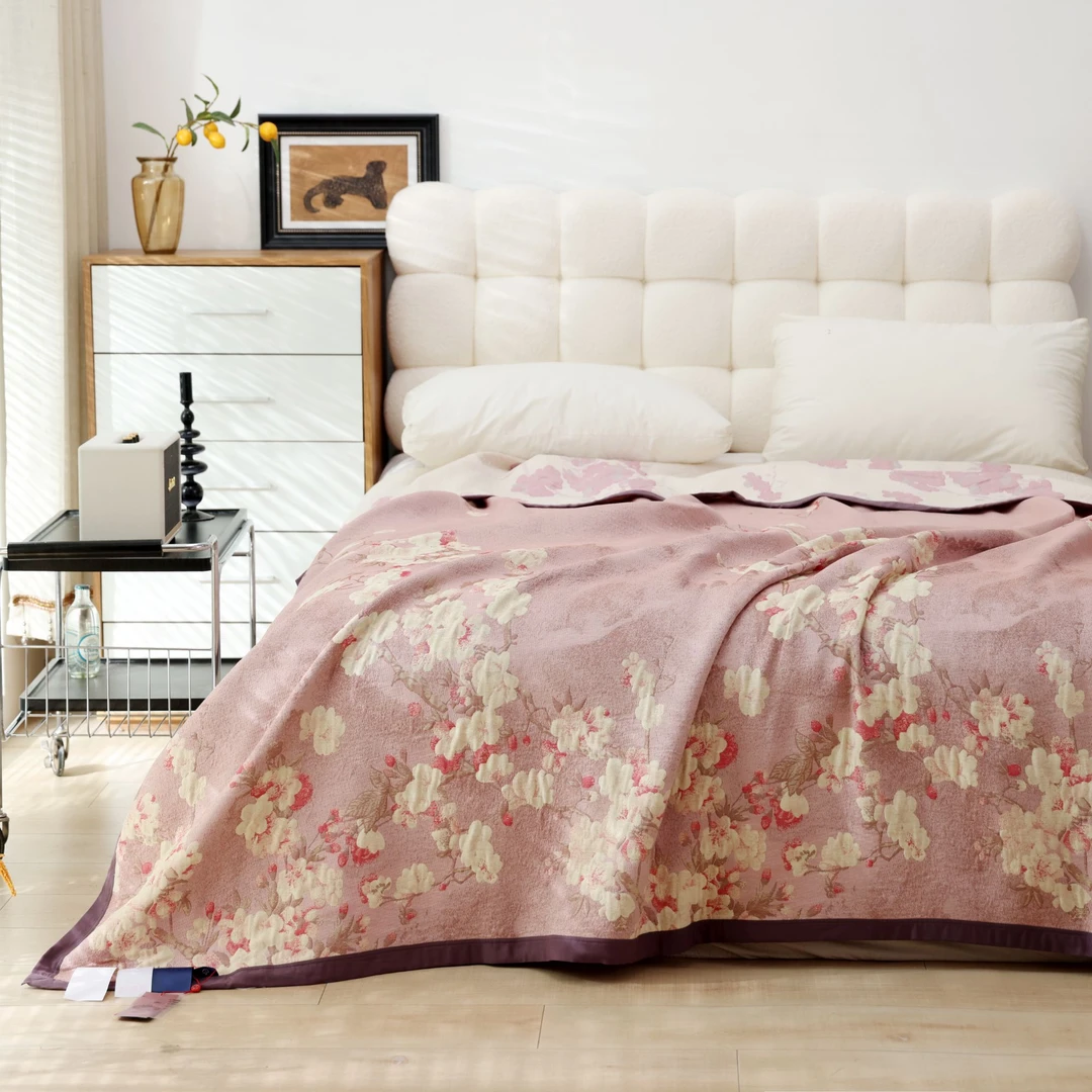 【一树红桃】230*250cm轻奢高端定制珍珠缎香云恒温毯