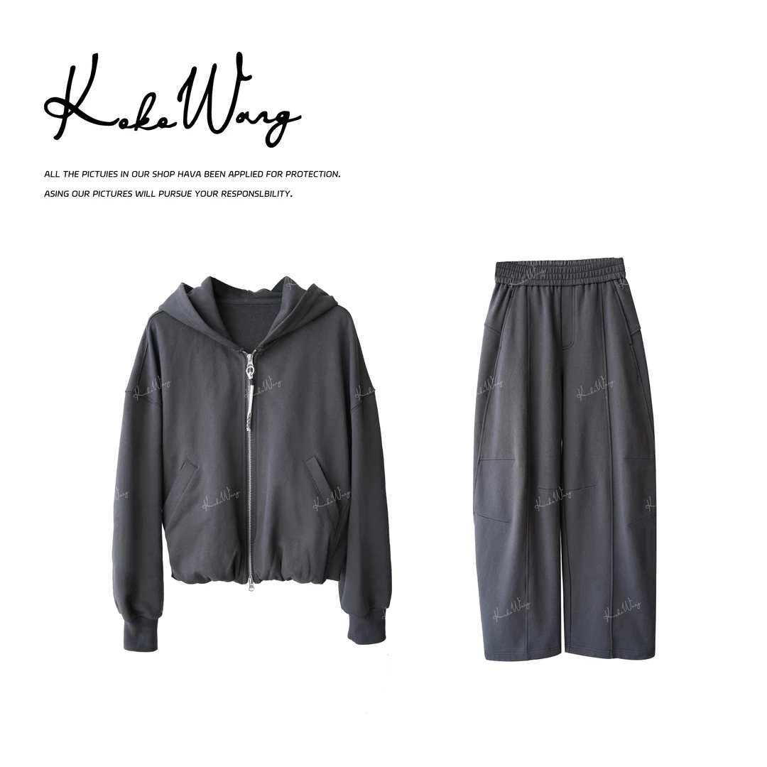 KOKO WANG早秋女装时尚气质连帽外套显瘦百搭休闲套装N2405H14H41