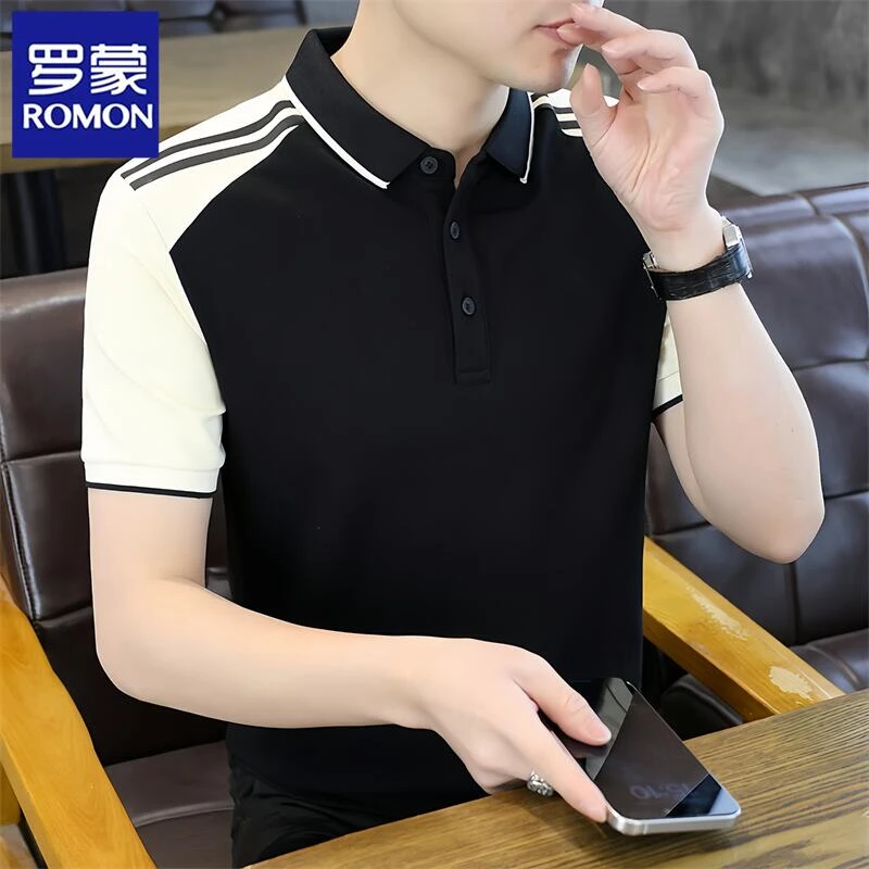 Romon/罗蒙夏季新款男士短袖Polo衫修身痞帅百搭休闲半袖翻领T恤