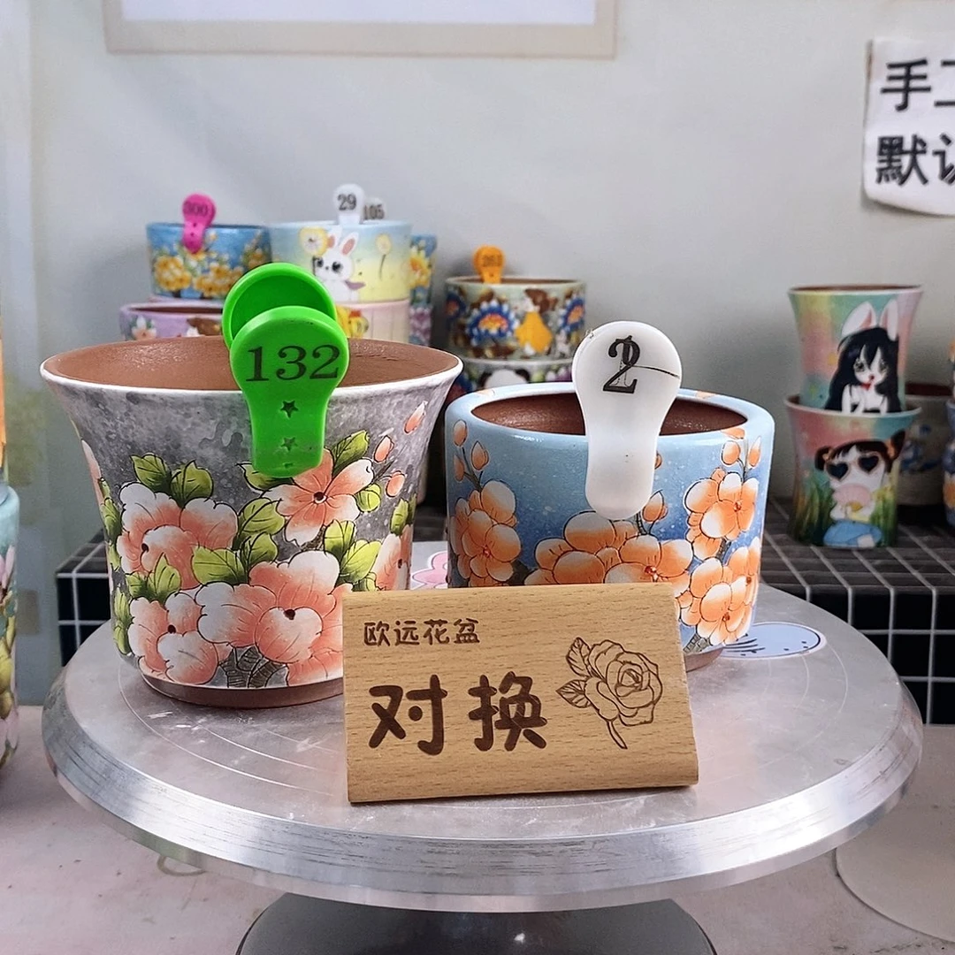 夏***夏紫砂花盆红陶手绘花盆