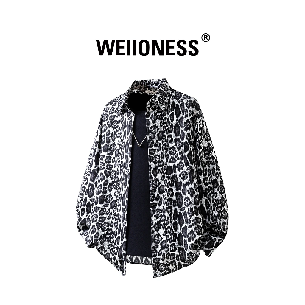 WEIIONESS小众豹纹长袖衬衫男款秋季美式复古高级感宽松衬衣外套