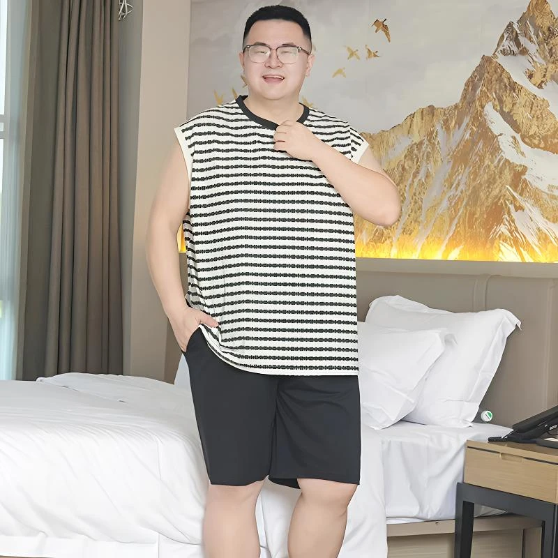 夏季加肥加大码背心纯棉家居服无袖夏天男士凉感睡衣夏季宽松外穿