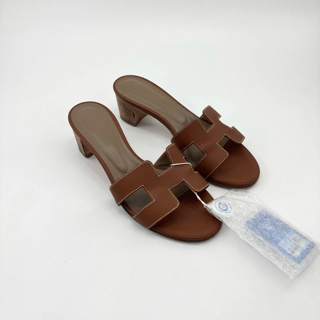 95新 Hermes/爱马仕 35.5码/棕色H标高跟凉鞋/95新/pp426931