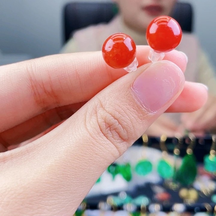 翡翠耳饰银S925镶嵌饰品