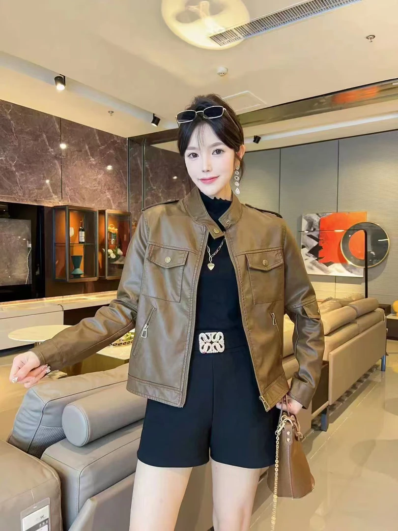 2025春新款皮衣女短款拉链皮夹克机车油蜡皮外套潮
