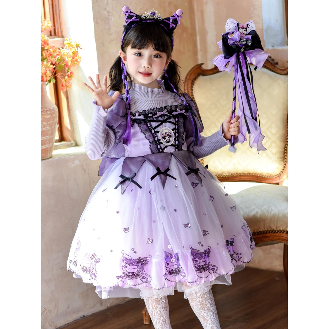 FAVMARTHA女童库洛米毛衣裙蓬蓬纱裙秋冬款儿童洛丽塔生日礼服万