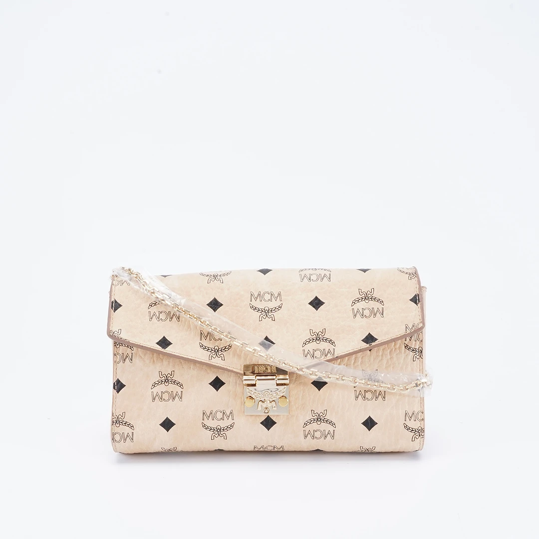 95新 MCM 【静文】链条包中号新款米色/BG22000283