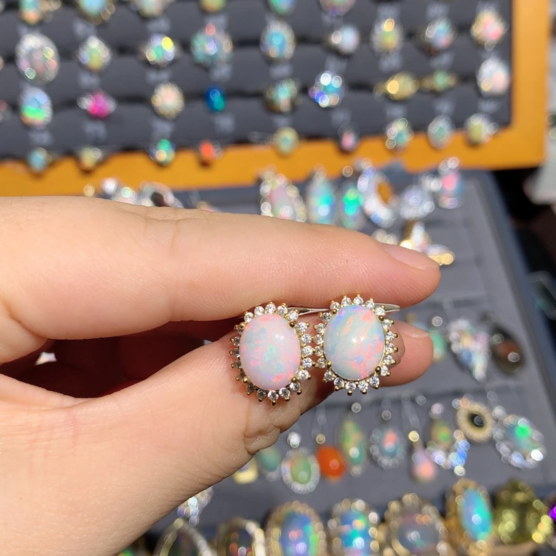 银S925镶嵌欧泊欧泊耳钉z