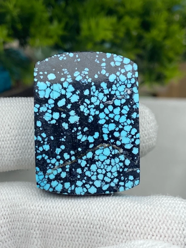 玉化绿松石平安牌原矿蓝网花满天星毛衣链吊坠（地大证书）男女百搭