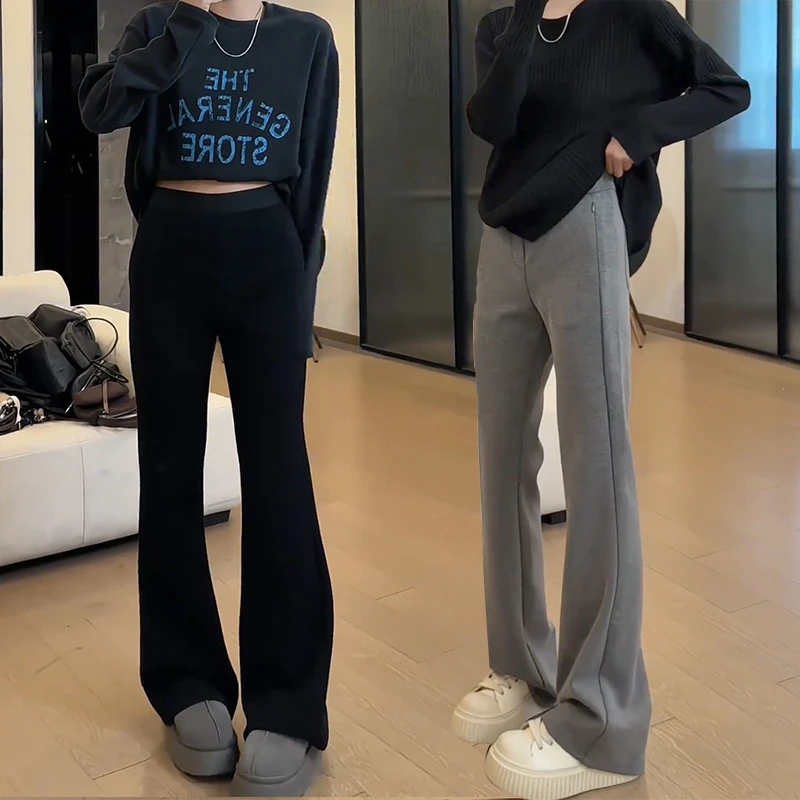 春季高腰休闲卫裤微喇裤女款爆款2025新款大码微胖宽松显瘦长裤子