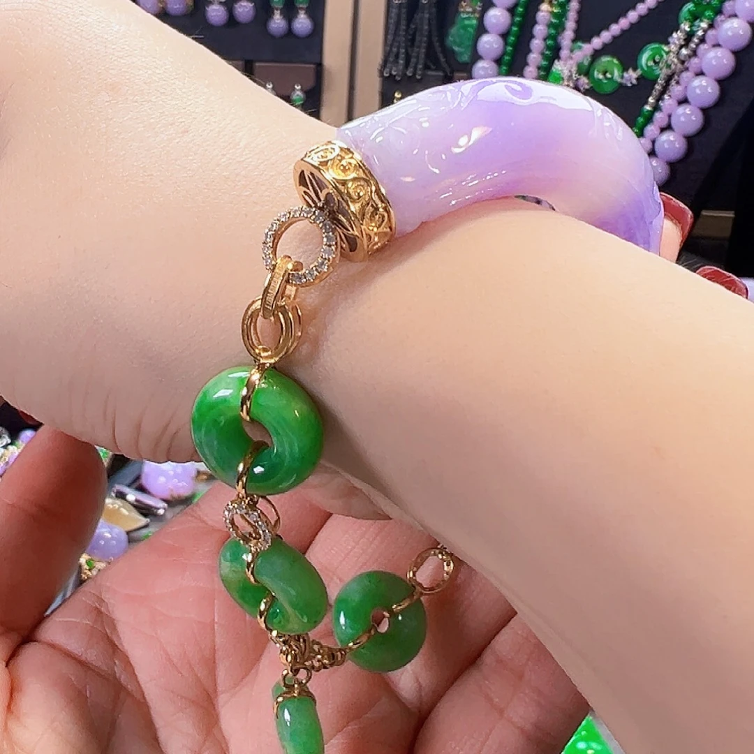 翡翠18K金镶嵌手链