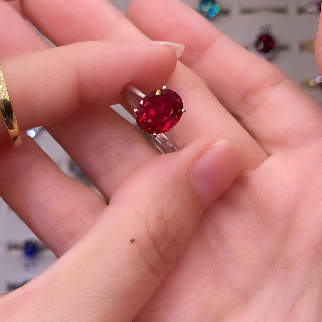 戒指红宝石银S925镶嵌