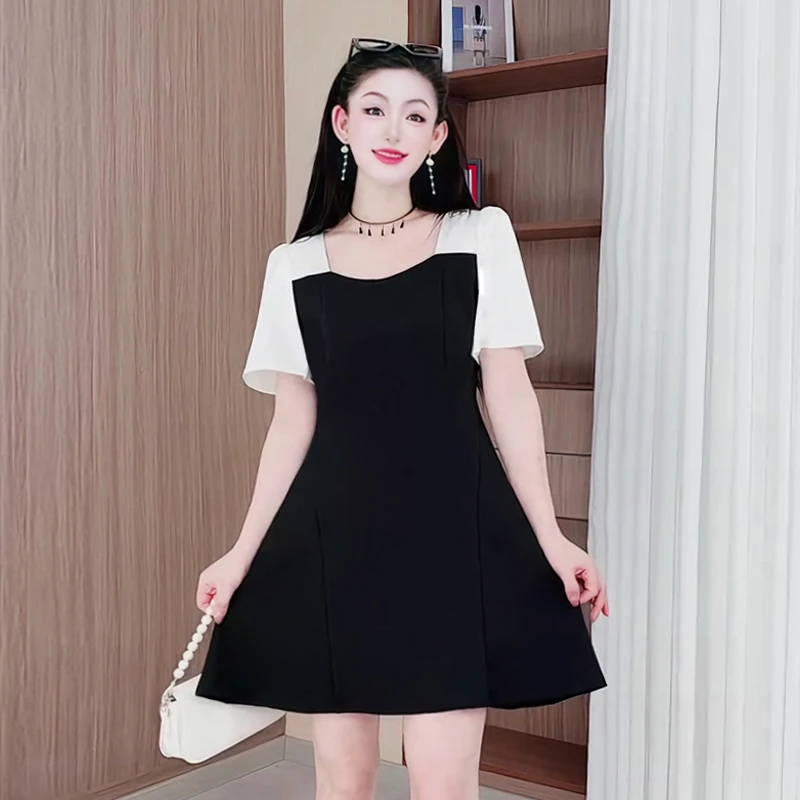 3409气质拼接法式连衣裙夏季时尚收腰裙子洋气高级感显瘦大码女装