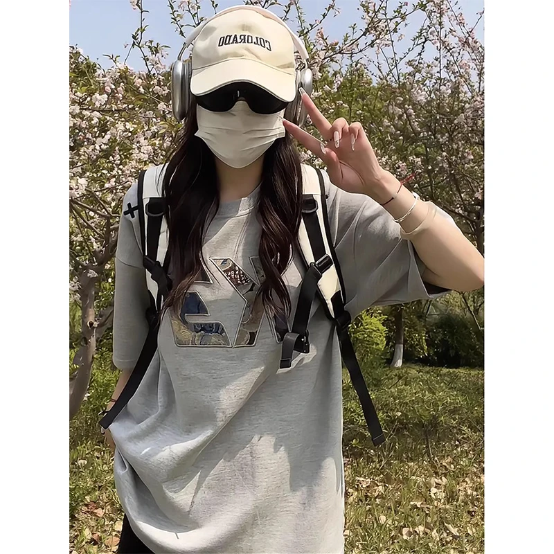 美式潮牌宽松刺绣短袖T恤夏季百搭学生情侣上衣男士痞帅百搭半袖