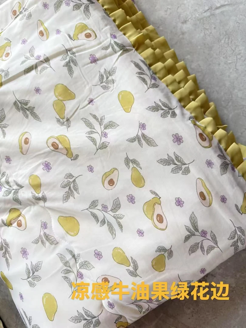 空调夏凉被 凉感牛油果绿花边