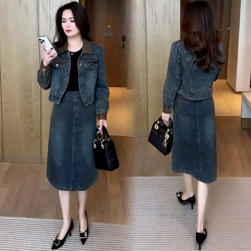 时尚牛仔套装裙女2025新款春秋洋气显瘦小香风牛仔外套半身裙套装