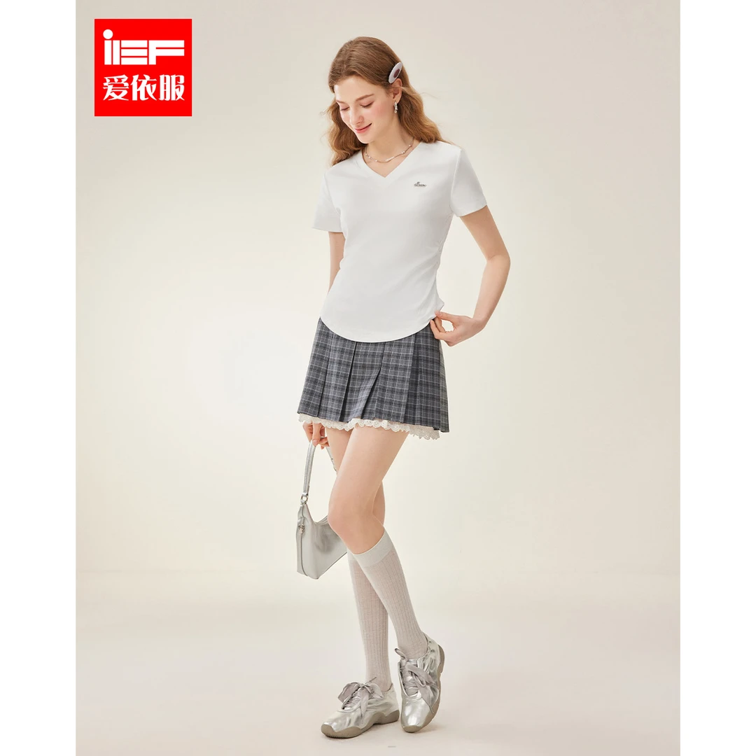 IEF/爱依服2025秋季新款简约设计时尚V领修身显瘦T恤欧若风