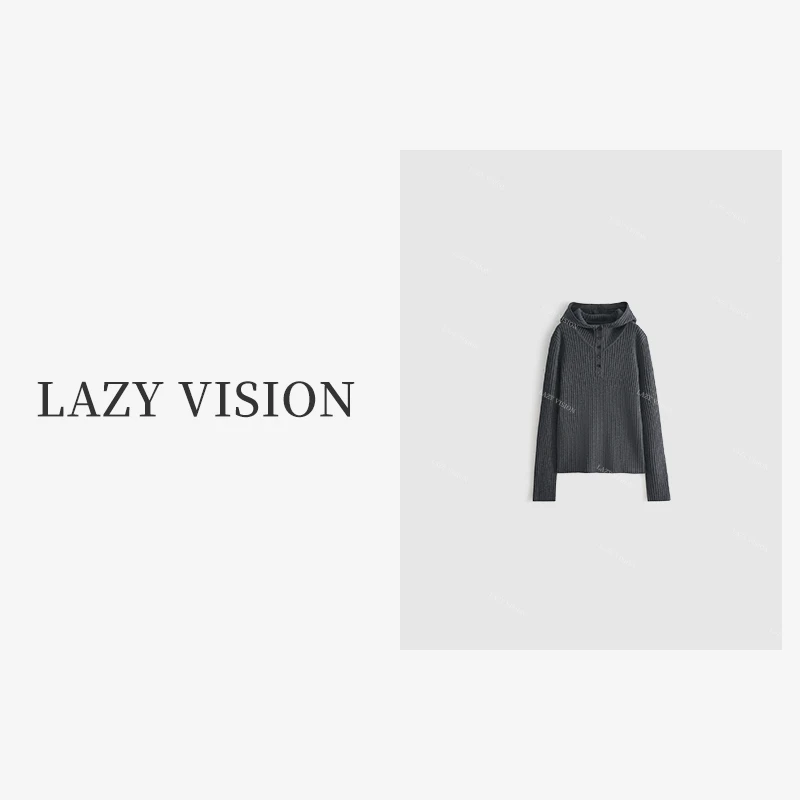 LAZYVISION秋冬女款爆款休闲百搭连帽针织卫衣藏青ZMD-23902小小