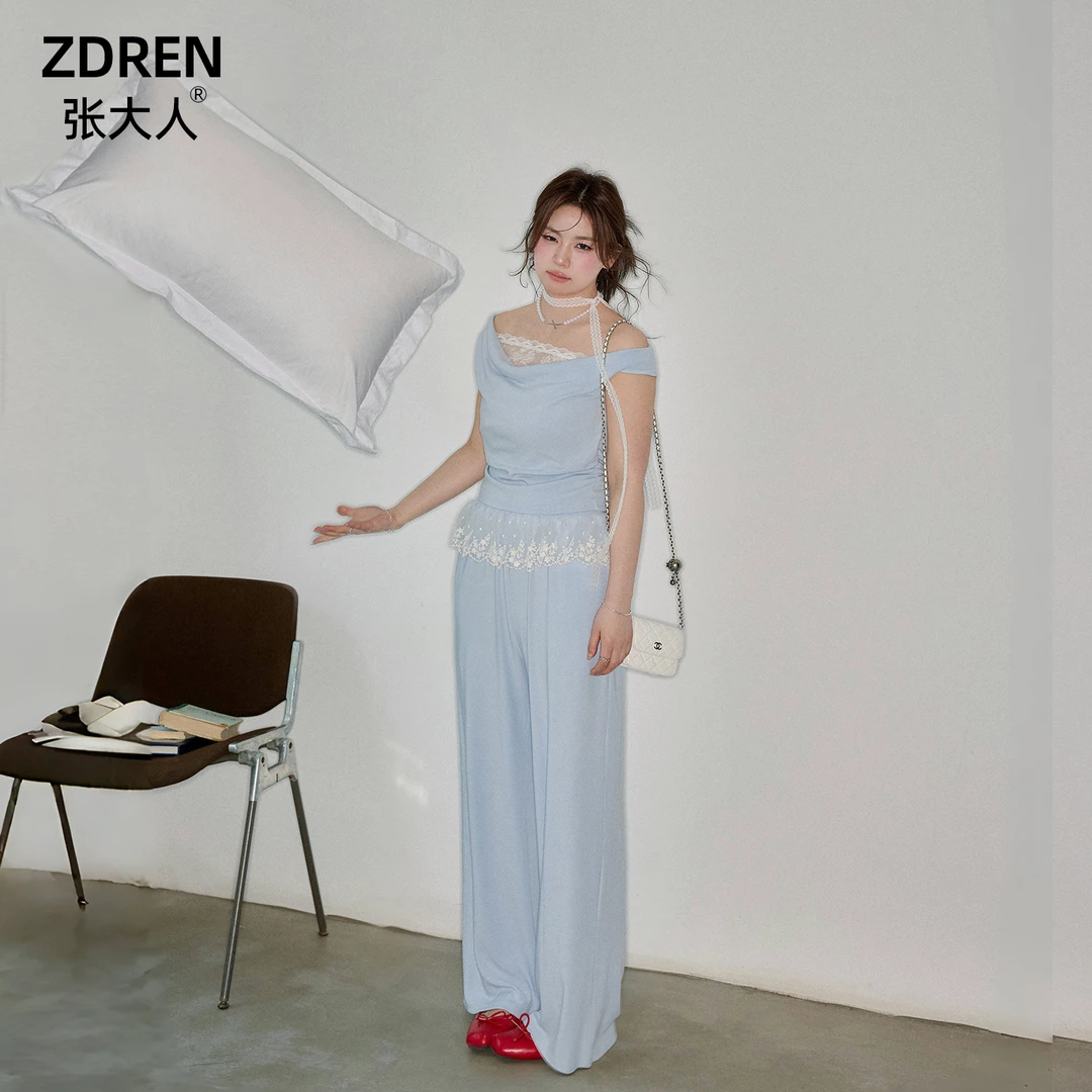 张大人【五折清仓现货秒发】大码女装微胖妹妹蕾丝一字肩荡领套装