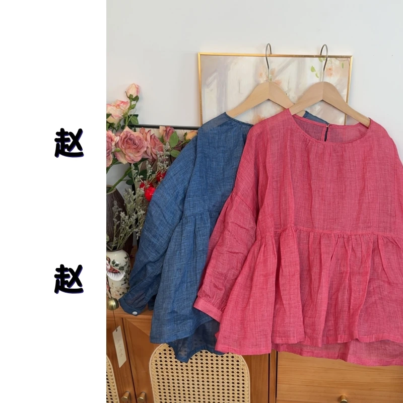 赵赵家【娃娃衫】夏季显白新款苎麻薄款透气时尚百搭小衫