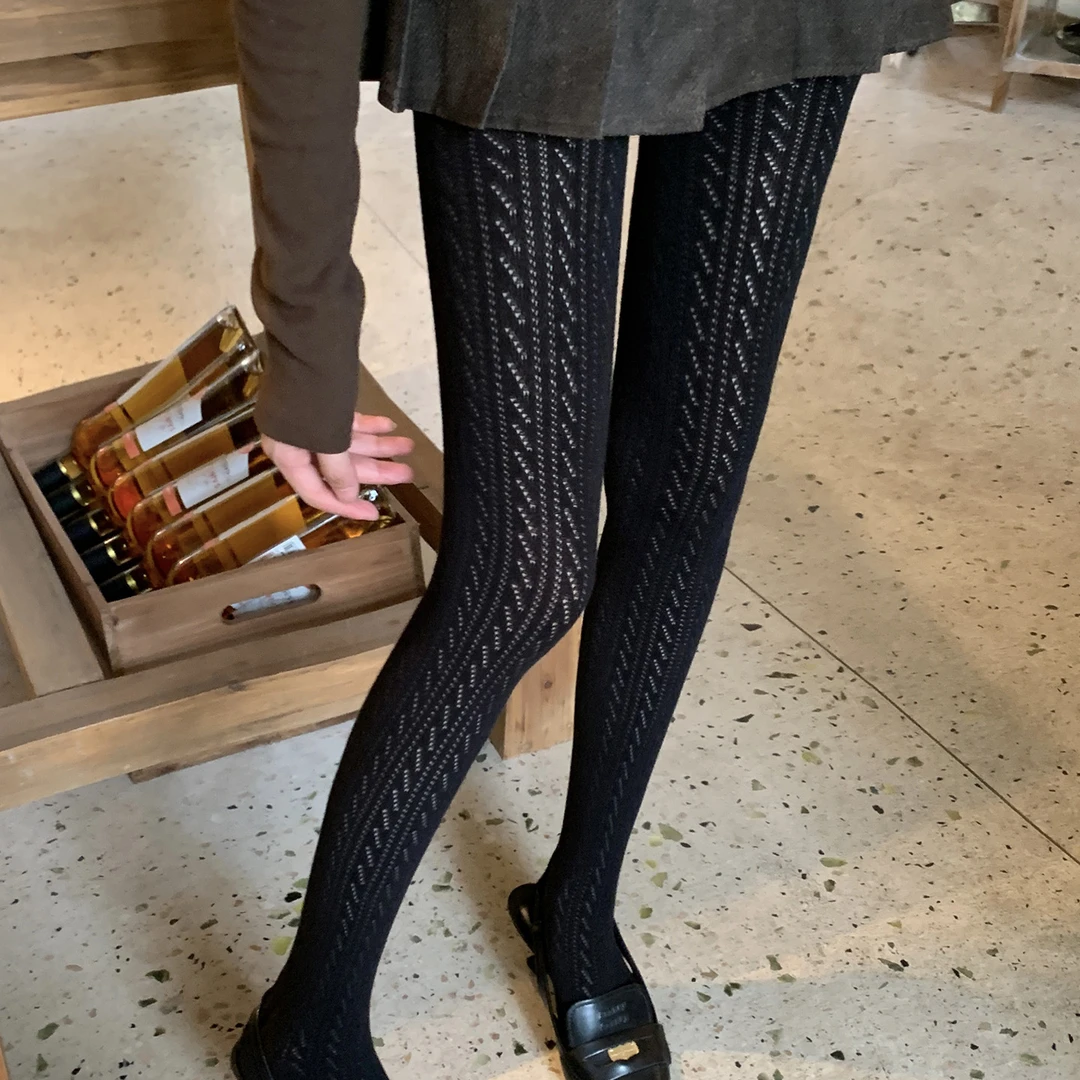 秋冬镂空移圈白色打底裤叠穿芭蕾风miu系连裤袜日系jk针织打底袜