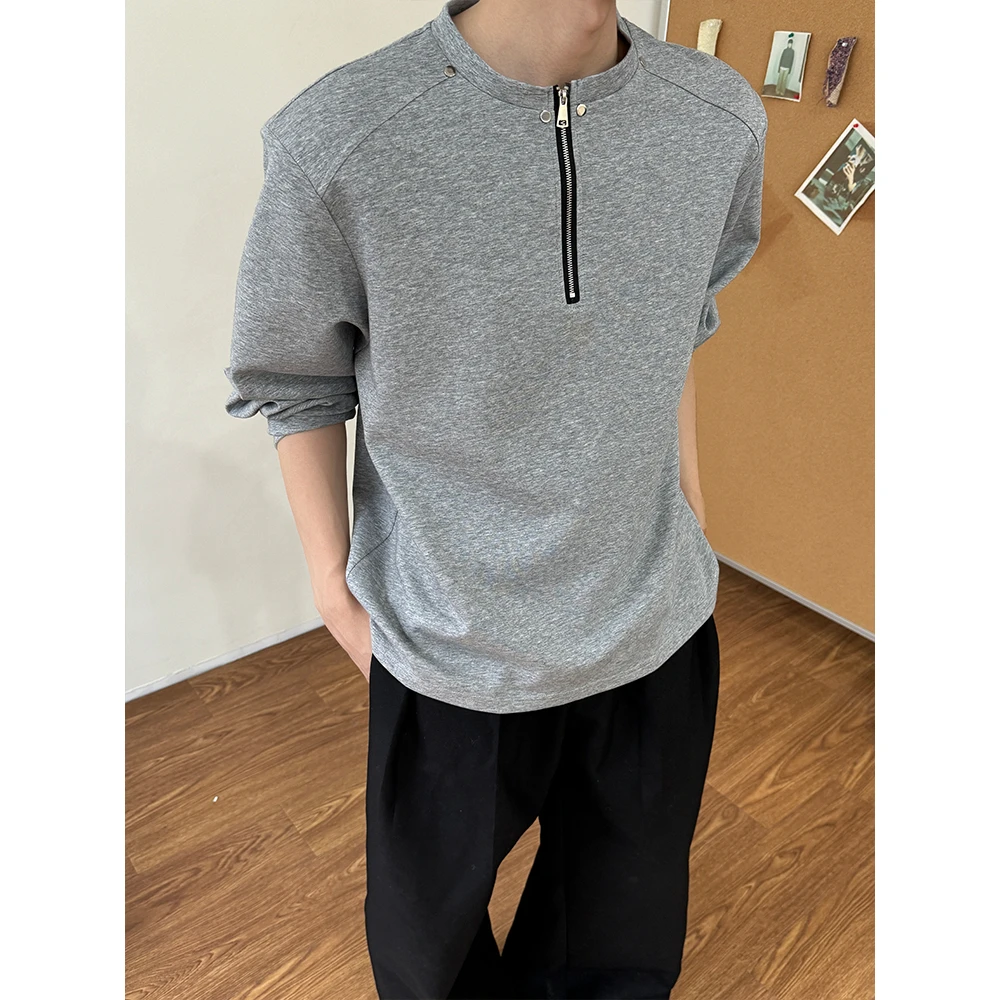 太空棉高级感半拉链垫肩t恤长袖男cleanfit美式高街设计感卫衣