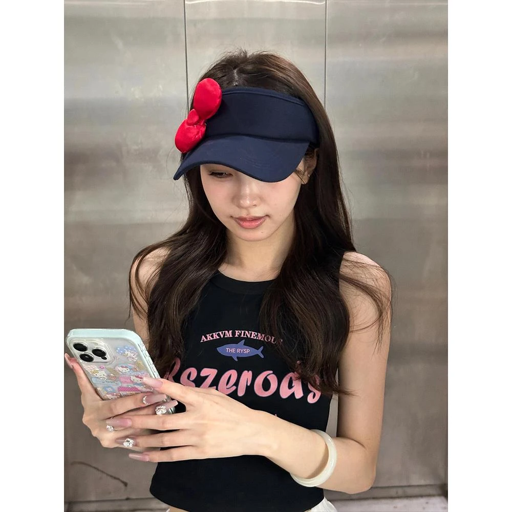 可爱kitty蝴蝶结空顶遮阳防晒帽女夏出游音乐节显脸小帽太阳帽子