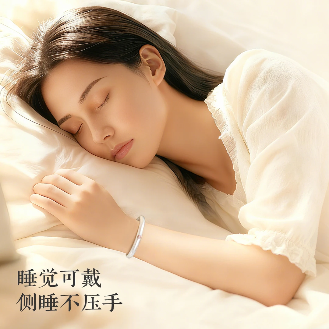 足银珐琅手镯 开口福字马蹄镯女士睡觉免摘足银9999实心简约镯子
