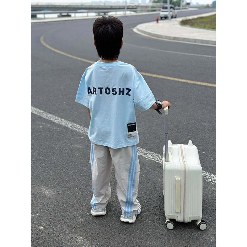 男童时尚简约夏季新款圆领印花短袖韩版潮流宽松休闲字母印花上衣