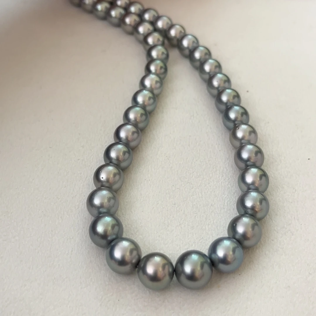 海水珍珠颈饰银S925镶嵌铂金灰9-11