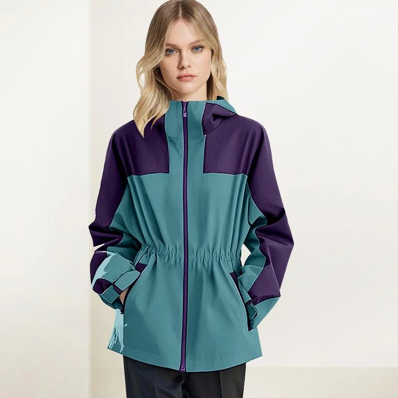 撞色连帽风衣工装外套女2025年秋装新款休闲直筒百搭收腰拼色夹克